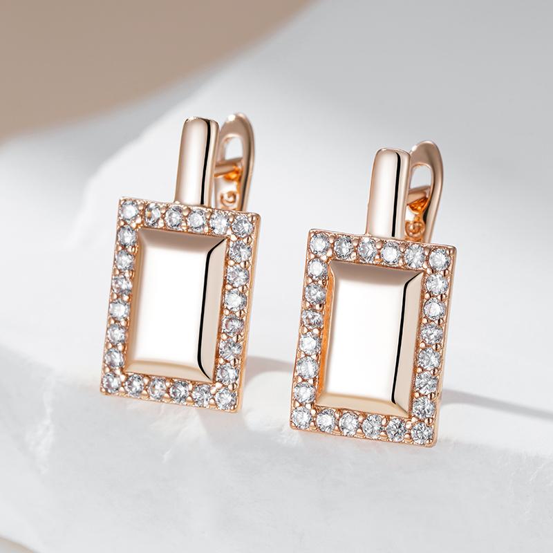 Fashion Glossy Dangle Earrings For Women Rose Gold Color Simple Square Natural Zircon Accessories Daily Fine Jewelry