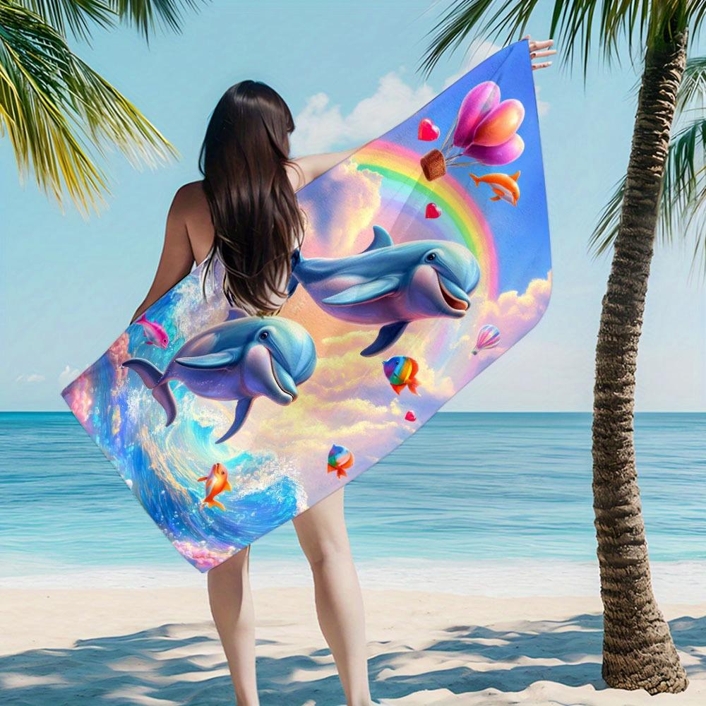 1pc, Summer Sea Beach Theme Beach Towel with Printed Pattern Thickened Lightweight - Ideal for Travel Picnic Swimming, Surfing,