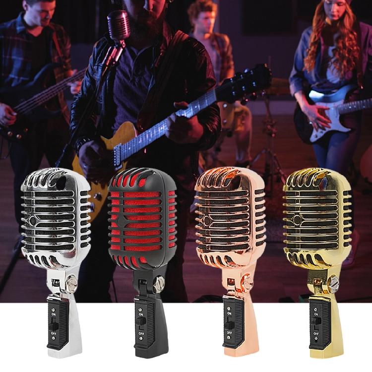 Metal Dynamic Microphone Metal Appearance with Retro Frame Self-tensioning Metal Frame for Stage and Studio Use