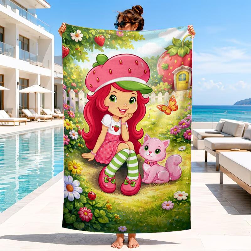 Erdbeer-Kätzchen Strandtuch, Mikrofaser-Strandtuch, Perfekt für Pool, Strand, Reisen, Heimdeko Strandparty Fan Geschenke