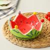 Fruit Plate And Fruit Fork Set Ceramic Watermelon Bowl with Stainless Steel Fork Multipurpose Kitchenware for Fruit Dessert Snacks