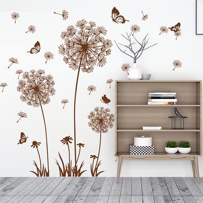 Removable Contemporary Brown Dandelion Butterflies Wall Sticker Charming Easy Apply Decor for Living Room Bedroom