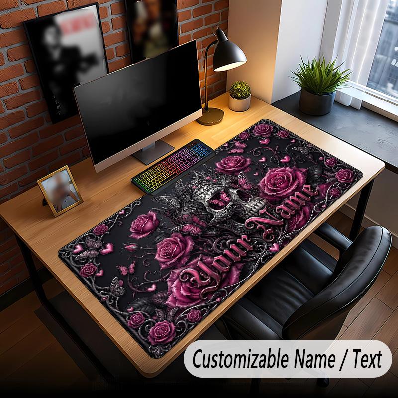 Skull Gothic Theme Custom Mouse Pad Personalized With Name Text Customized Desk Mat For Office Home Decor