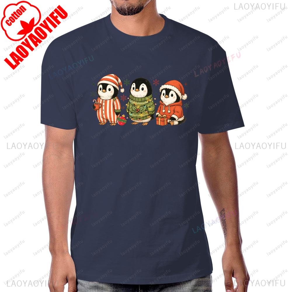 Cute Penguin Christmas Cartoon Graphic Printed Tshirt Xmas Animal Lover T Shirt Casual Fashion Loose Short Sleeve Unisex Tees