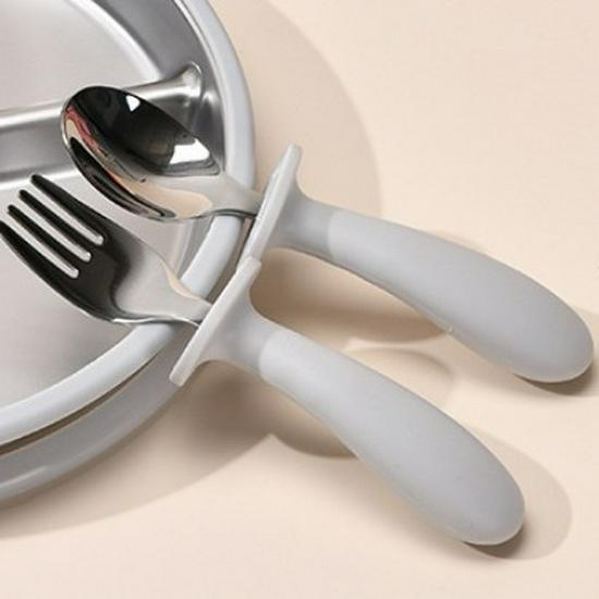 304 Stainless Steel Baby Feeding Set: Long-Handled Silicone Fork & Spoon