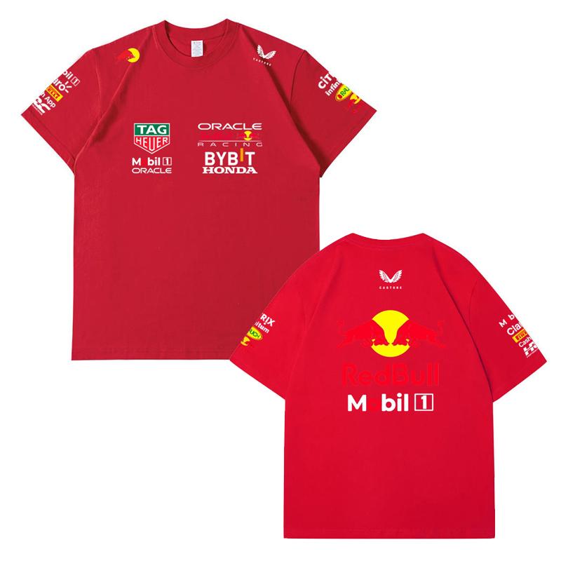Red Bull Heren Dames F1 Raceteam T‑shirt, Zomer Korte Mouw Katoenen T‑shirt, Voor en Achter Print Casual Los Sport Topje, Meerkleurig