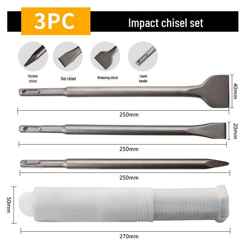 

Набор из 17 ударных дрелей с круглой ручкой и зубил с пластиковым футляром для бетона, плоских и точечных зубил