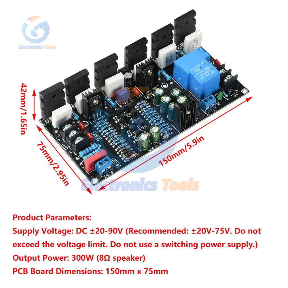 300W Mono Power Amplifier Board DC 20V-90V High Power Audio Tube Audio Amplifier Board 1943+5200 with Speaker Protect