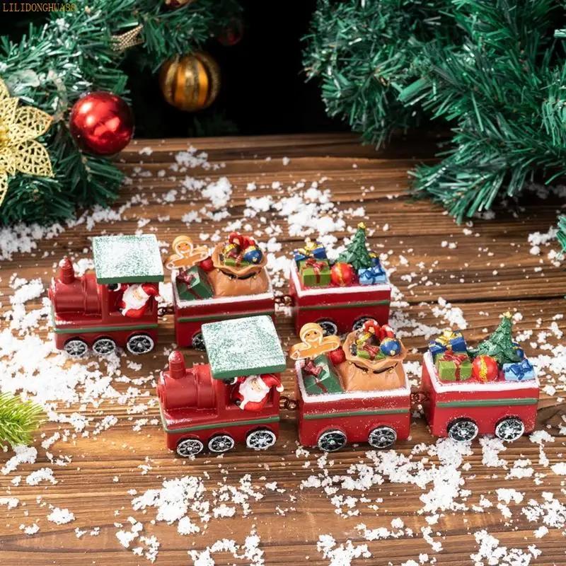 K1AE Resin Christmas Train Ornament Santa Figure  Gifts Winter Features Handcrafted Home Office Shelf Decoration