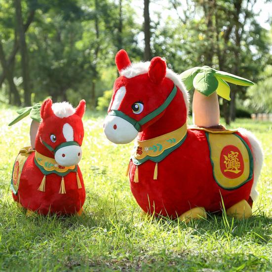 Horse Doll 2026 Chinese New Year Zodiac Horse Doll Plush Toy Multiple Sizes Red Auspicious Blessings Fortune Doll