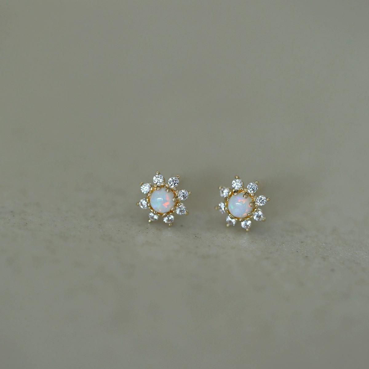 

925 Sterling Silver Plating 14K Gold Imitation Opal Stone Zircon Geometric Earrings for Women Fashion High-quality Jewelry Gifts Silver