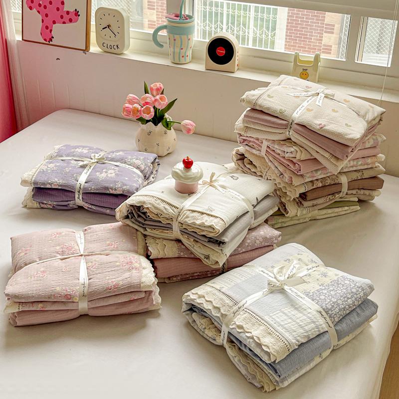New Bedding Set INS Princess Soft Bed Flat Sheet Set Twin Queen Double Size Cotton Lace Duvet Cover Pillowcase Bed Linen