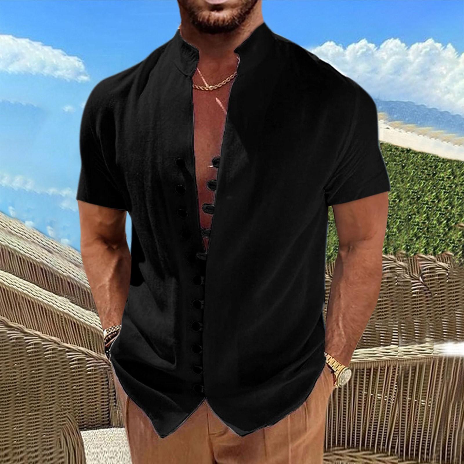 

Мужская рубашка свободного кроя в стиле ретро с коротким рукавом белого и синего цвета L чёрный