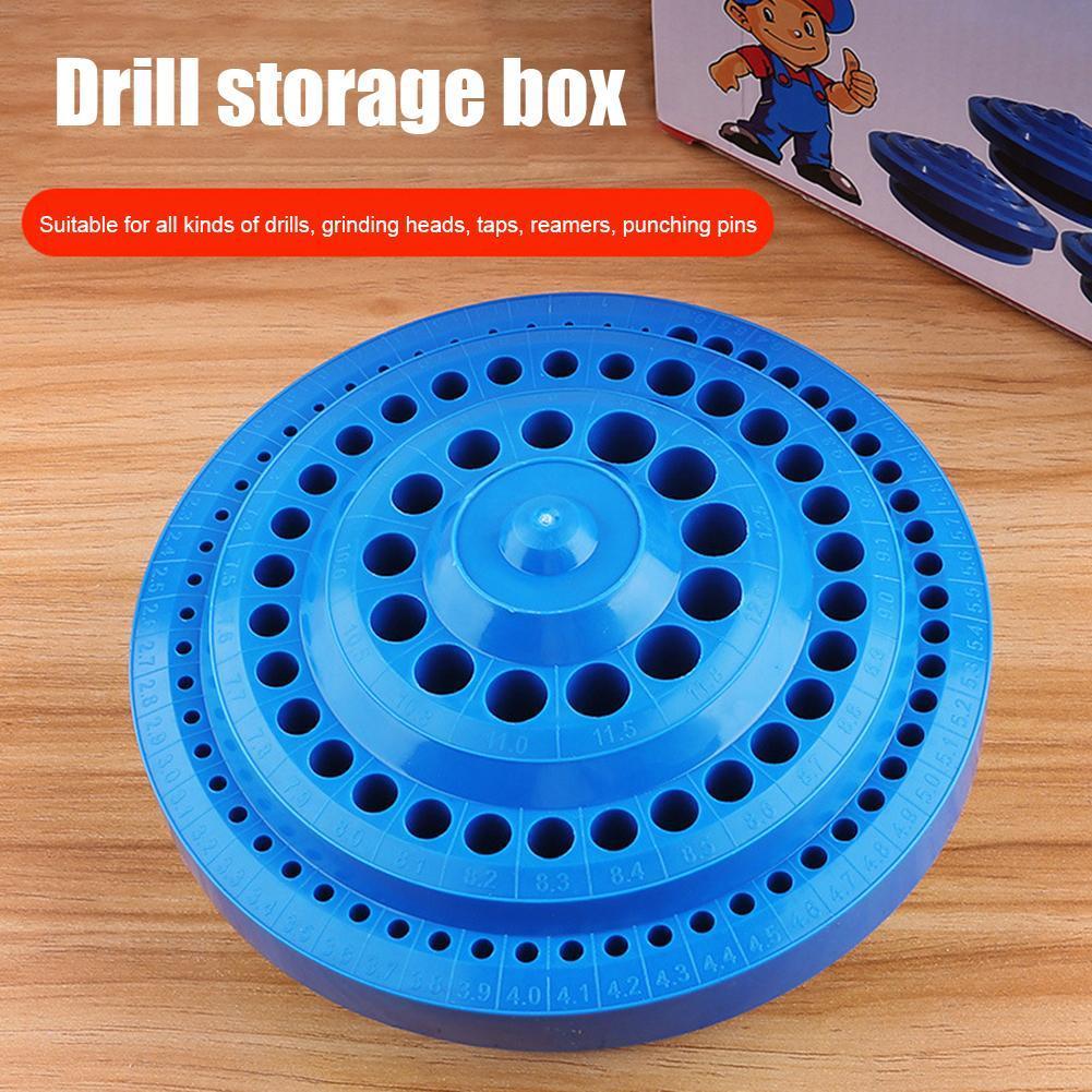 100 Holes Drill Bits Organizer Case Round Shape Drill Bit Container Scale Display 360 Degree Rotating for Drill Grinding Head