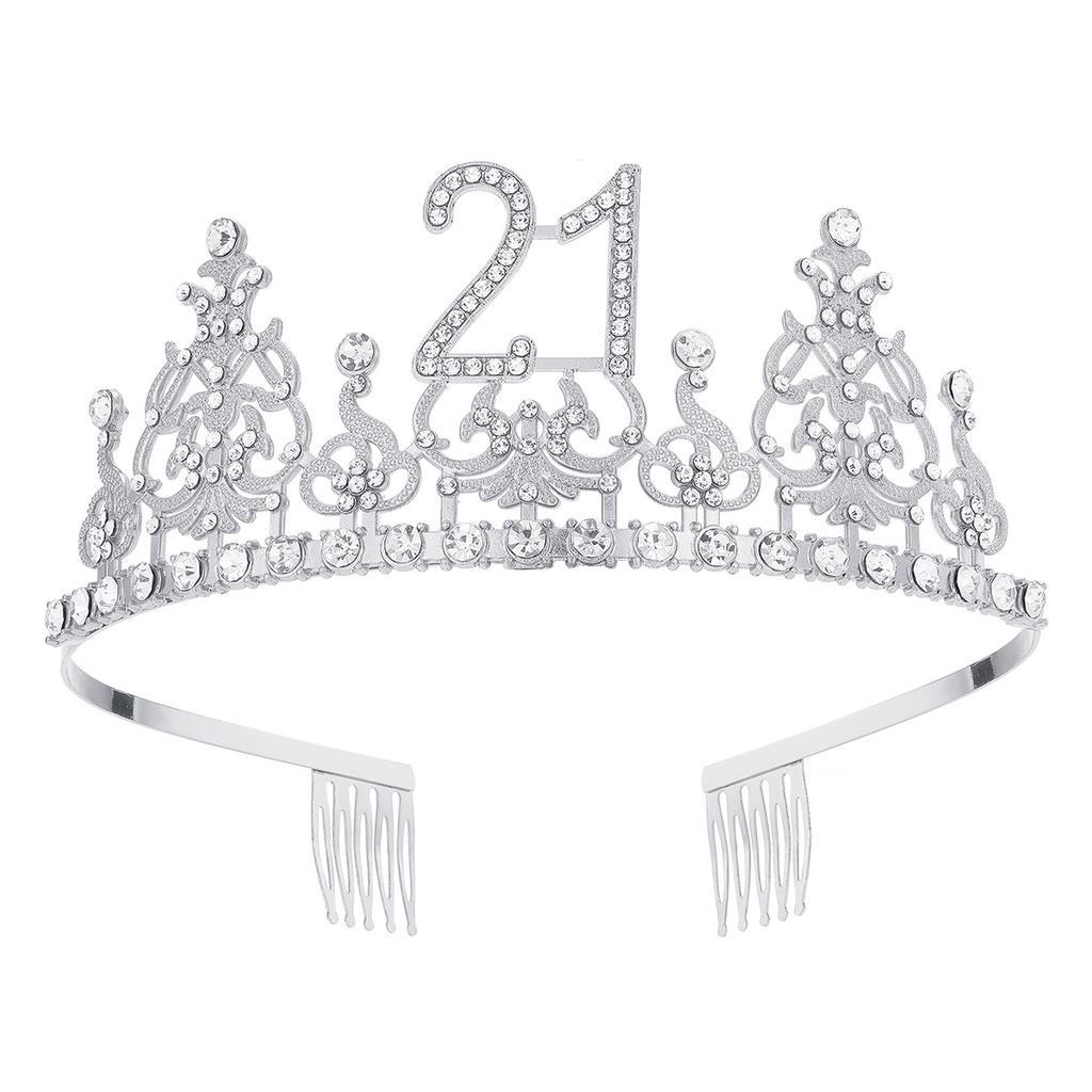 Fashion Alloy Digital Crown With Diamond Tiara 18Th Birthday Party Pearl Alloy Headband