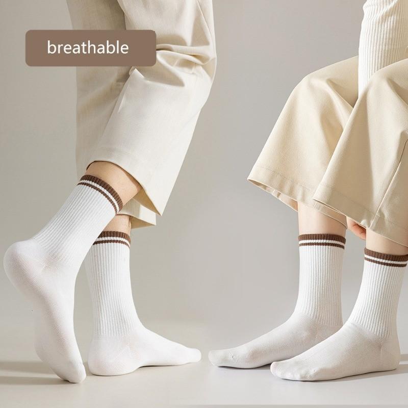 5 Pairs Trendy Striped Socks for Women Middle Tube Socks Japanese Style Fashion All-match Socks Solid Color Girls Socks