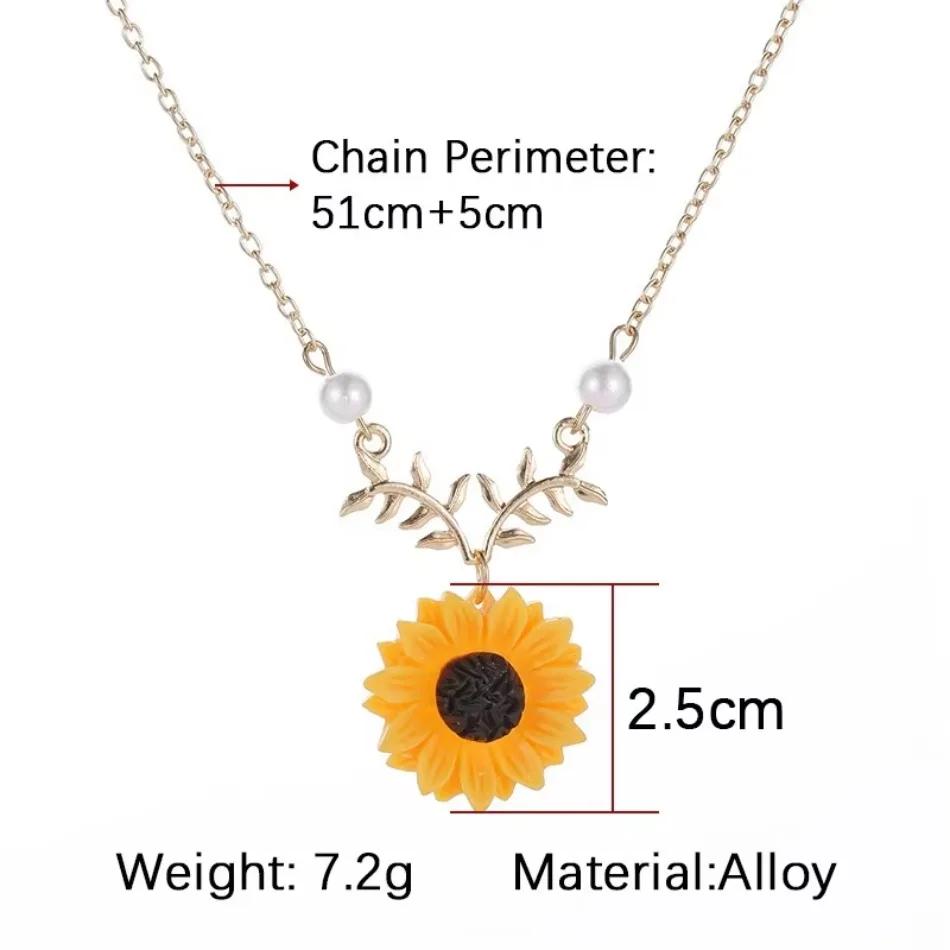1 Pcs Pearl New Creative Sunflower Pendant Necklaces Vintage Fashion Daily Jewelry Temperament Cute Sweater Necklaces for Women