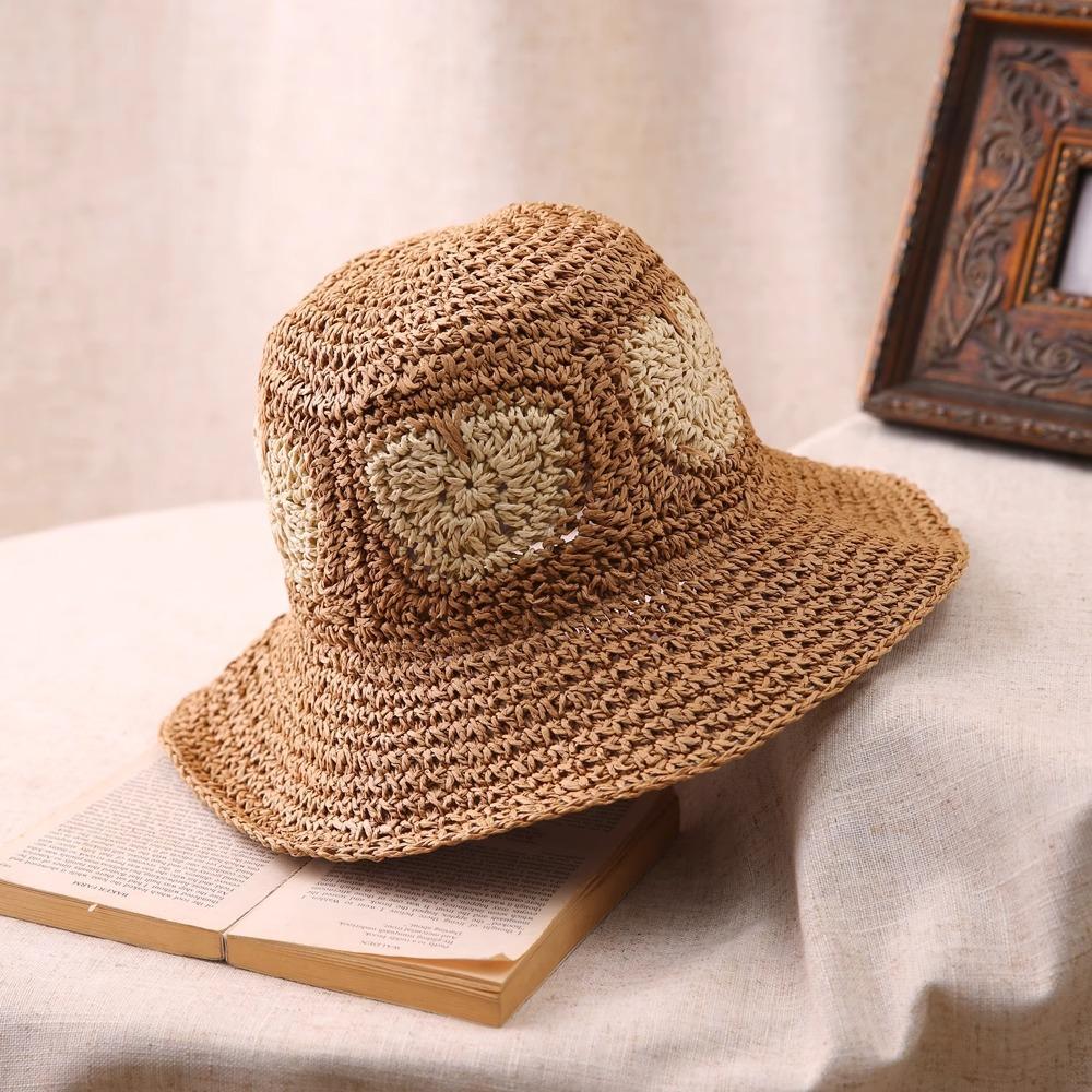 Japanese Retro Handmade Large Hat Brim Love Straw Woven Breathable Straw Hat Summer Fisherman Hat Foldable Sun Hat