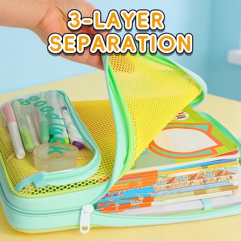 1pc Huajie Dopamine Color Block Tutoring Bag, 3-Layer Large Capacity, Front Pencil Bag, Document Book Storage