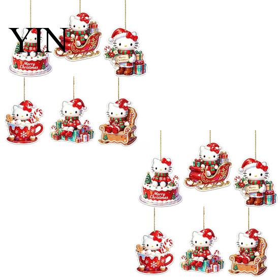 Acrylic Holiday Decoration Christmas Kitty Ornaments, 2D Flat Hanging Decorations, Cute Gift for Friends Cartoon Pendants Tree, Home Decor Tree