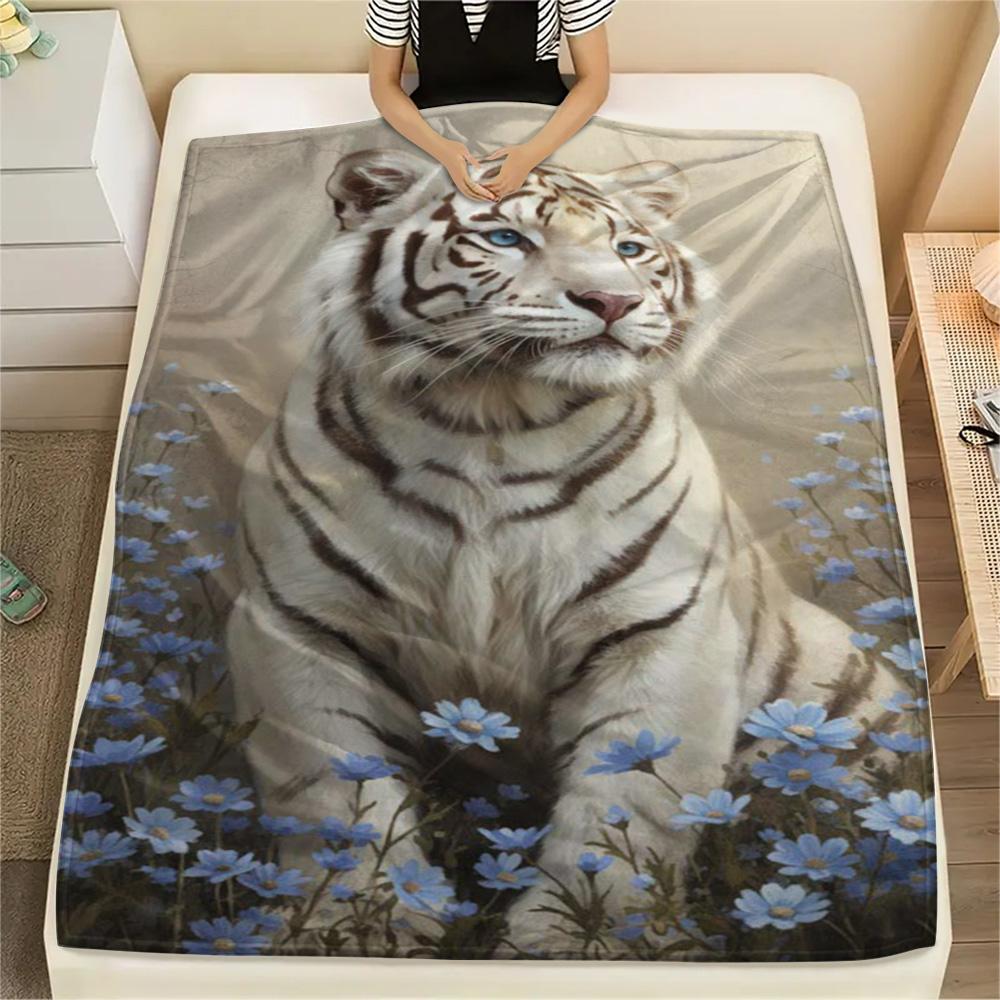 1PC Flowers and animals Print FlAannel Blanket, High quality Comfortable for All Seasons, Home Decor, Warmth and Comfort