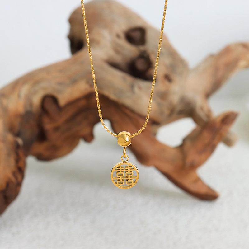 Chinese Character Pendant Necklace For Women 18k Gold Plated No Tarnish Women's Stainless Steel Chain Necklaces