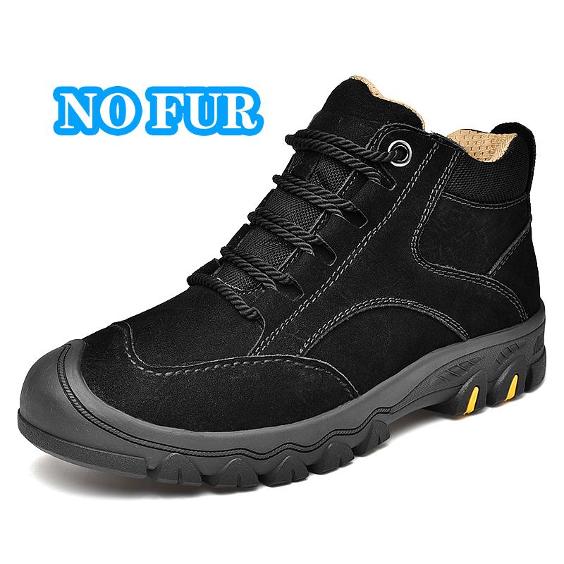 Genuine Leather Mens Ankle Boots Autumn Winter High Top Shoes Non Slip Walking Shoes Lace Up Male Snow Motorcycle Boots Sneakers