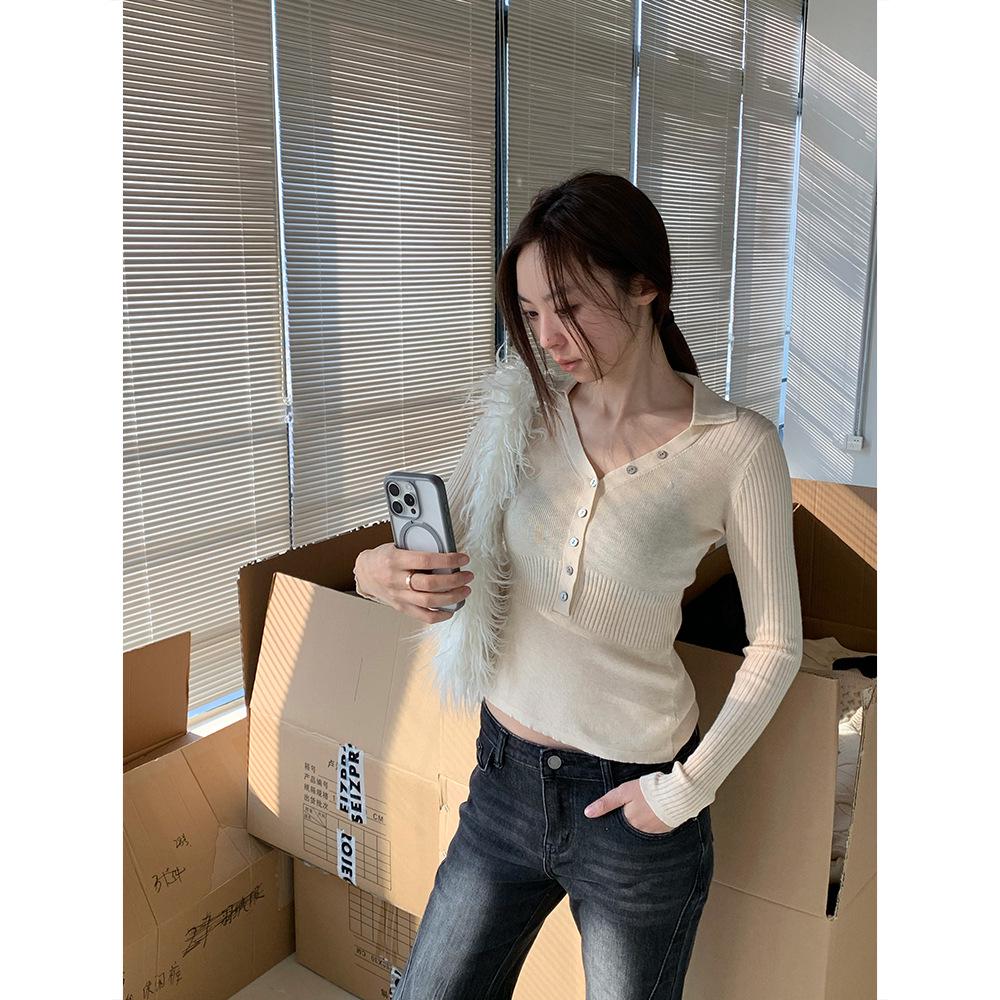 Dorothy Clothing Korean Spring V-Neck Long Sleeve Knit Top for Women