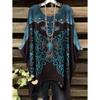 Camisetas Oversize Estilo Bohemio Chic Estampado Étnico Vintage Sencillo Dobladillo Irregular Cuello Redondo Top para Mujer Moda Versátil Ropa de Mujer