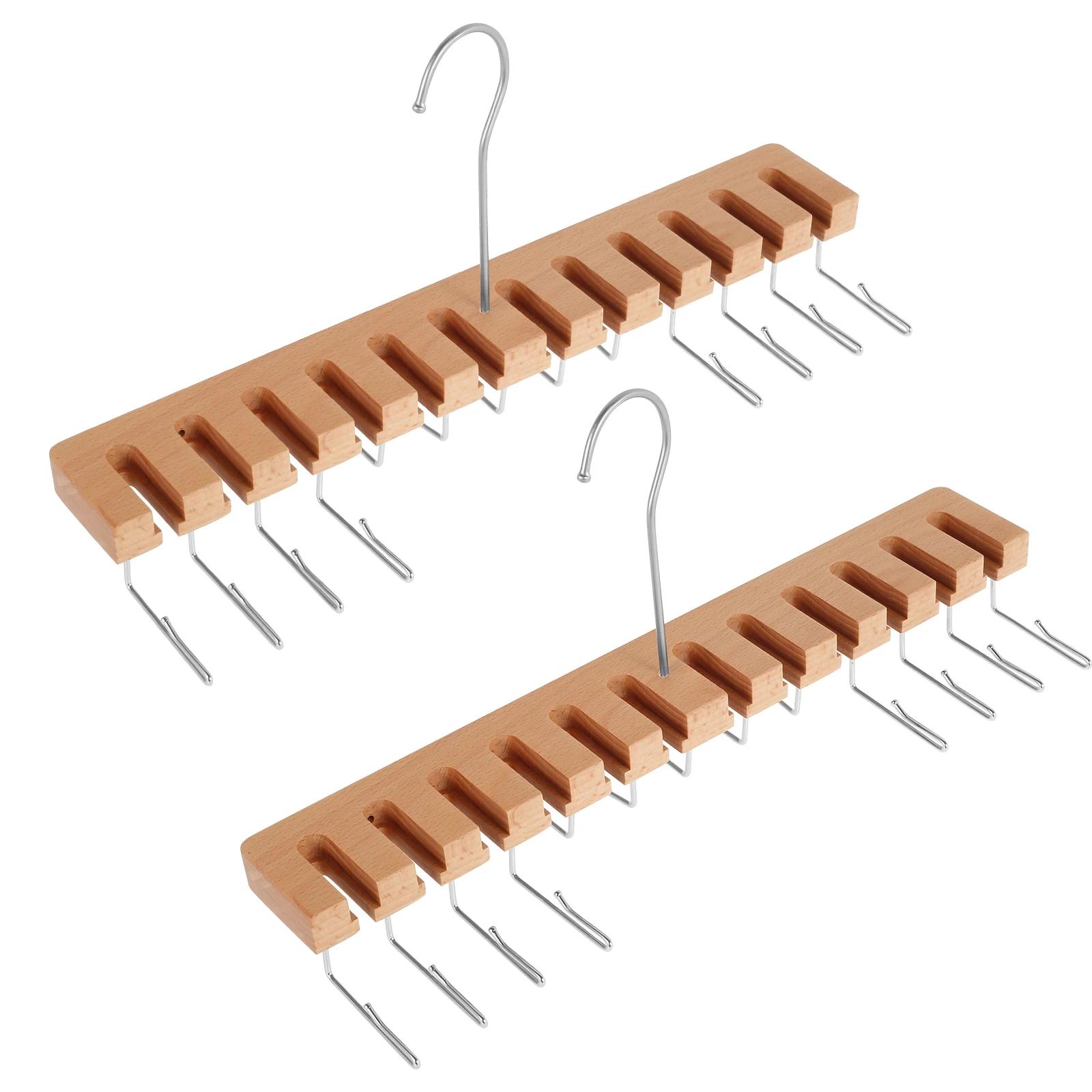 

2 Pcs Belt Organizer Hanging Tie Storage Rack Wood Multifunctional Tie and Belt Clothes Display Holder Wardrobe Household