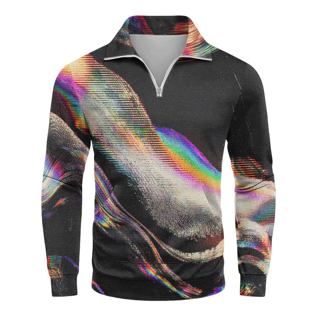 Men's Loose Casual 1/4 Zip Sweatshirt Fashion Printed Long Sleeve Top With Pockets