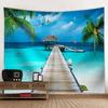 Krajina Palma Pláž Západ Slunce Tapiserie Nástěnný závěs Boho Potištěná tkanina Velký gobelín Estetický interiér koleje