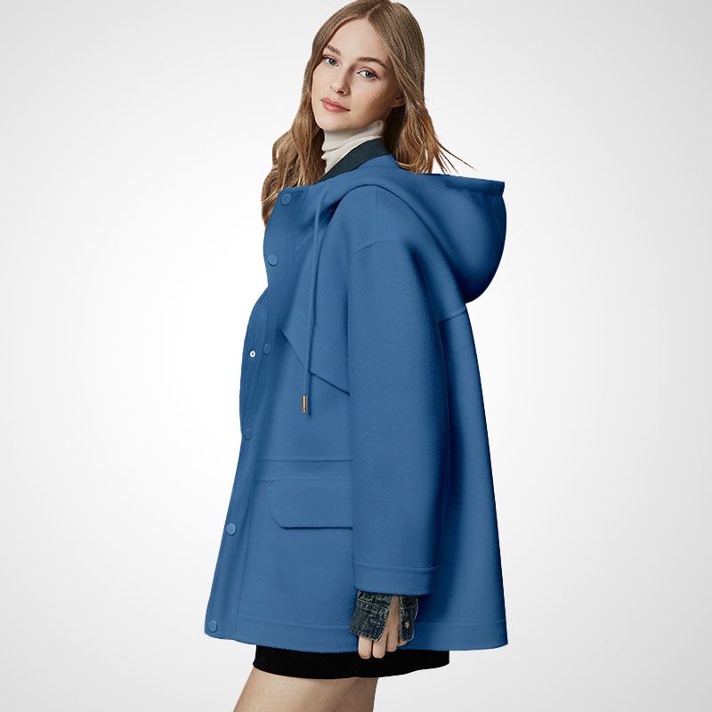 

French Trendy European Mid Length Long Length Cape Coat Women s Winter 2025 New Arrival Fashion Fancy Woolen Coat Blue M