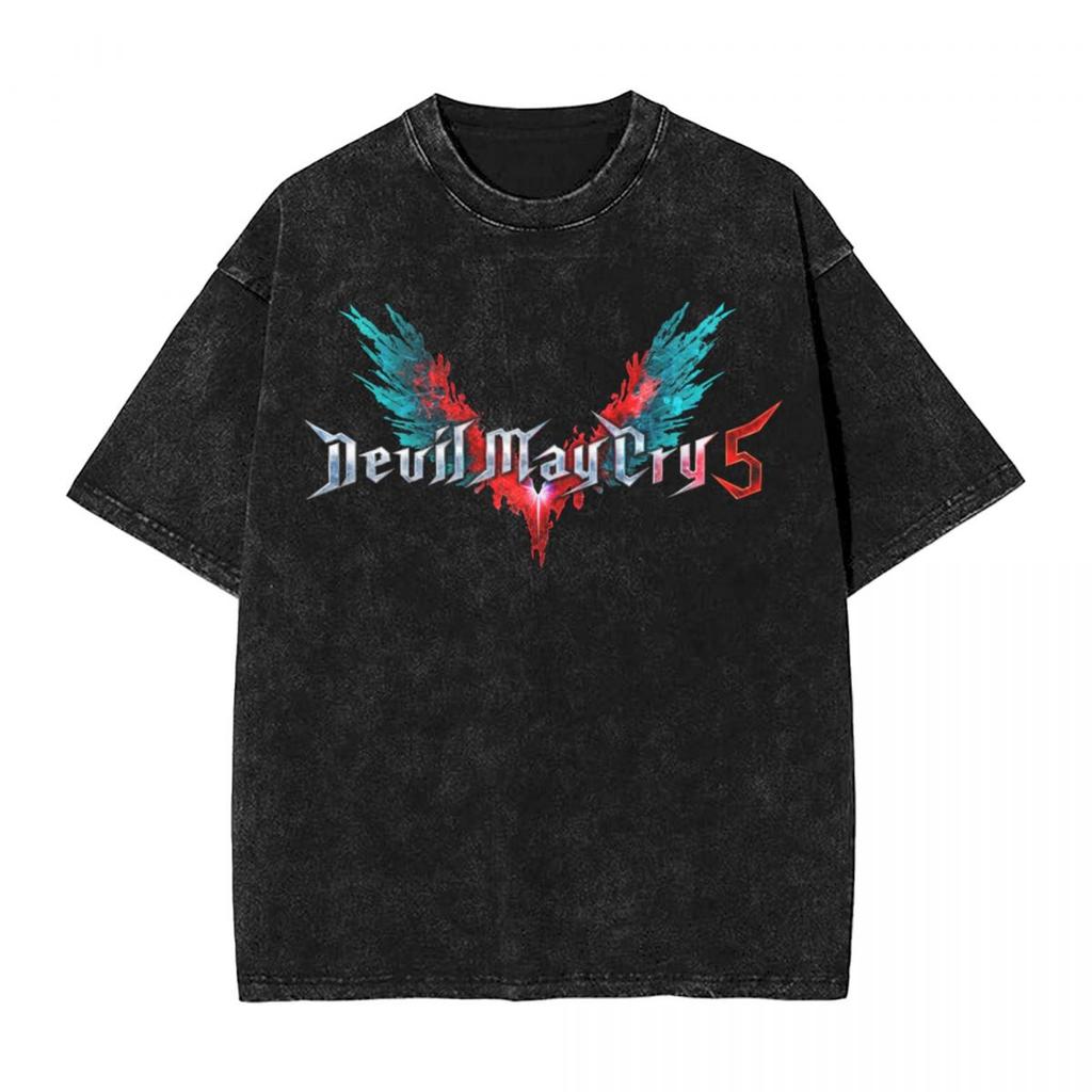 Washed T Shirts DMC Devil May Cry Demon Brothers TShirts Harajuku Streetwear Cotton Graphic Tops Tops Tees Men Women