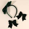 1 Large Velvet Bow Headband With 2 Hair Clips For Girls Vintage Solid Adjustable Hair Hoop Hairband Women Daily Hair Accessories