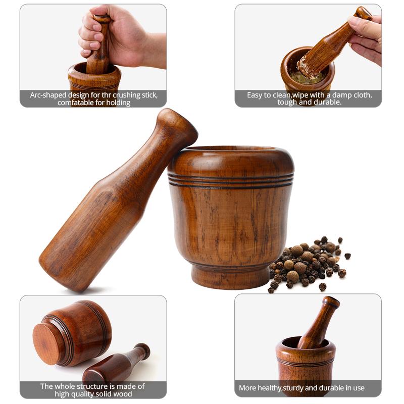 Buy Wooden Mortar and Pestle Set Minced Garlic & Ginger Mills Masher