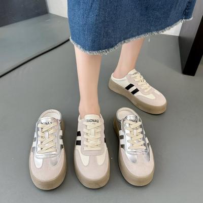 Thick-soled Bag Head Slippers Women's 2025 New Summer Wear Lazy One-pedal White Shoes, German Training Casual Half Slippers