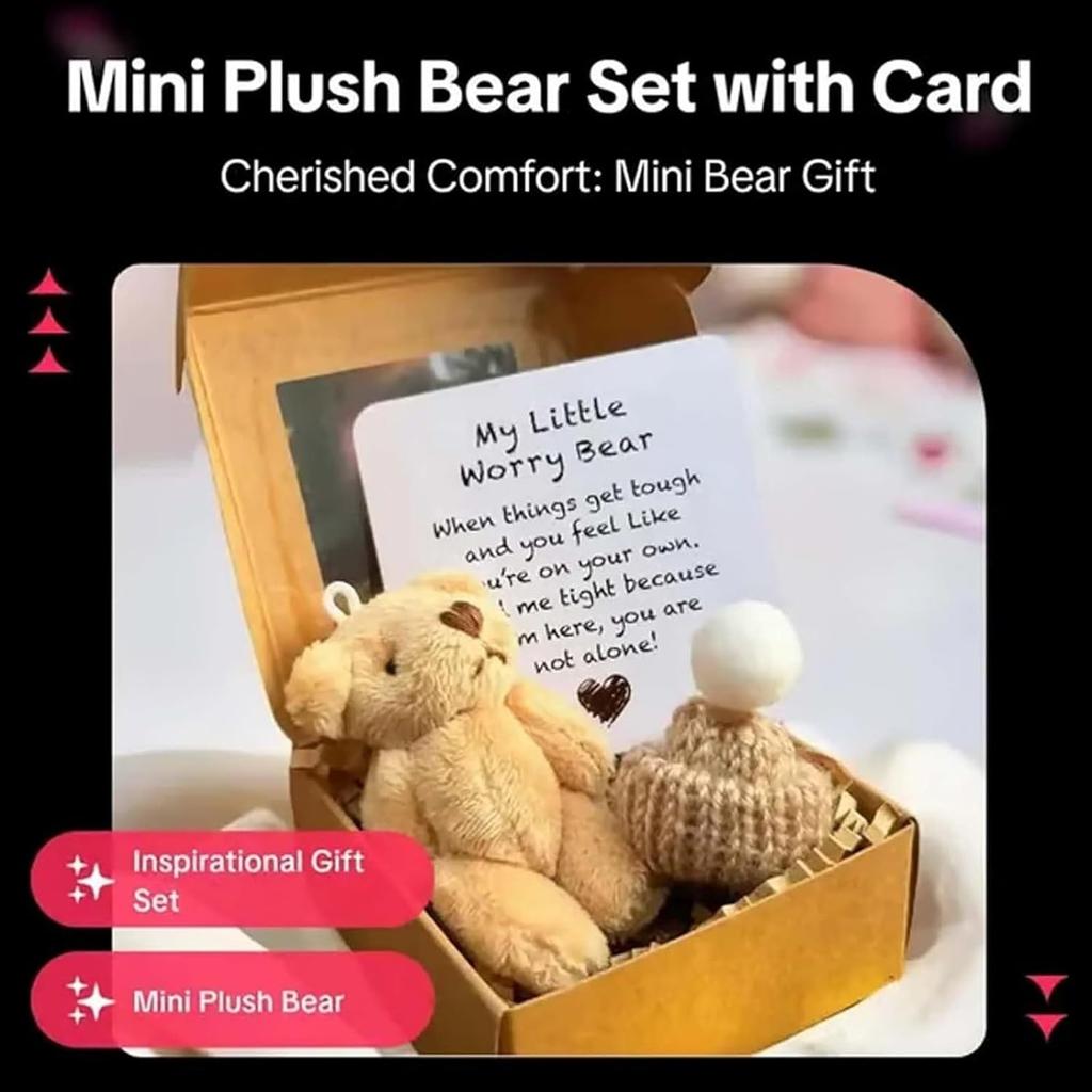 Handmade Mini Plush Teddy Bear in Box, Little Bear in A Box, My Little Worry Bears, Mini Pocket Bears Hug Plush with Emotional Uplifting Support