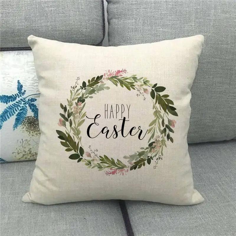 Easter Decor Pillow Covers 45x45cm Cartoon Bunny Eggs Printed Cushion Cover Spring Holiday Party Decorative Pillowcase for Couch