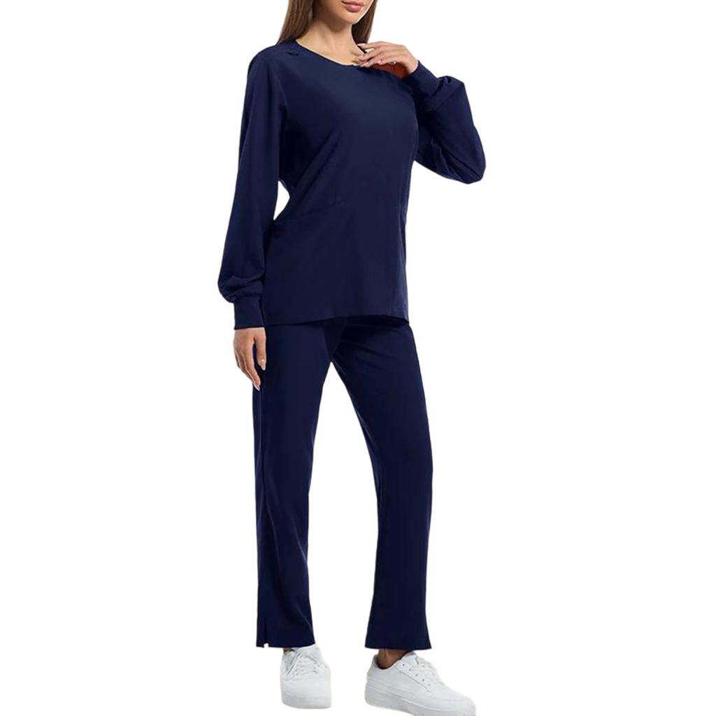 Women's Solid Color Long Sleeved Pocket Uniform Protective Worker Uniform Jacket Long Pants Set