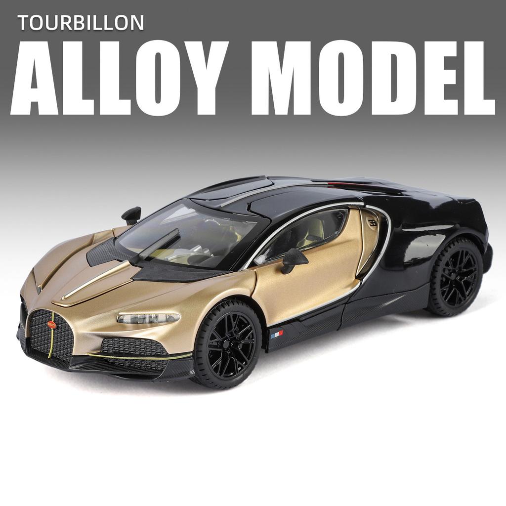 1:24 Tourbillon Chiron Legering Sportwagen Model Diecast Metaal Race Super Voertuigen Auto Model Simulatie Geluid en Licht Kinder Cadeau
