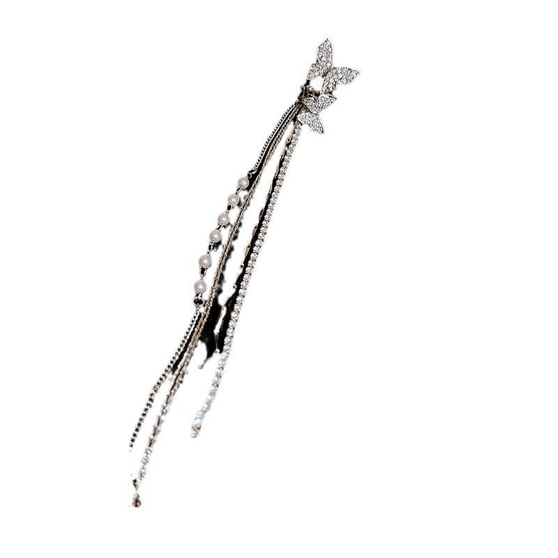 Silver Needle Star & Moon Tassel Ear Clips: Shiny Zircon, Sweet & Cool Style, Non-Pierced
