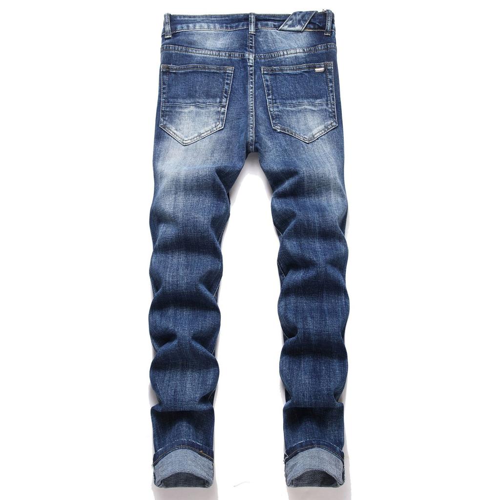 Denim Street Youth Trendy Jeans Embroidered Hole Stretch Small Leg Men's Jeans