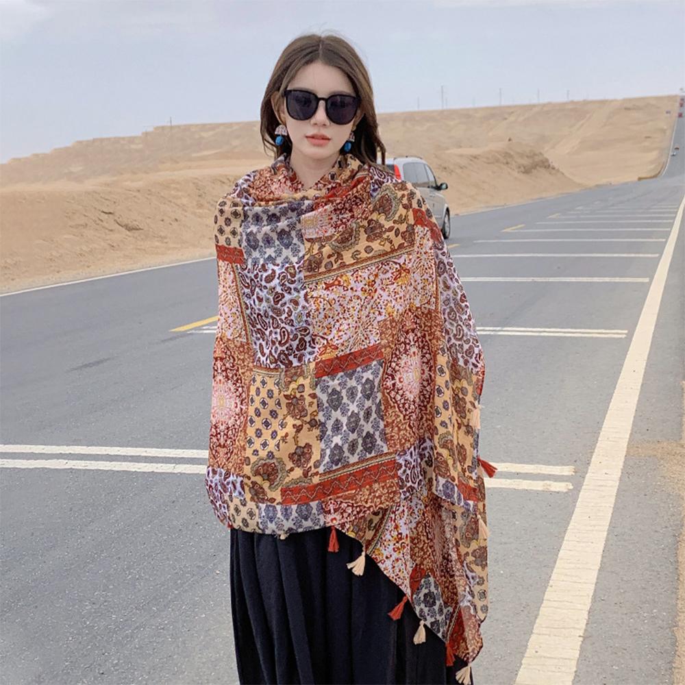 Breathable Tassel Shawl Big Size Ladies Flower Headscarf Fashion Hijab Scarf  For Woman Fashion