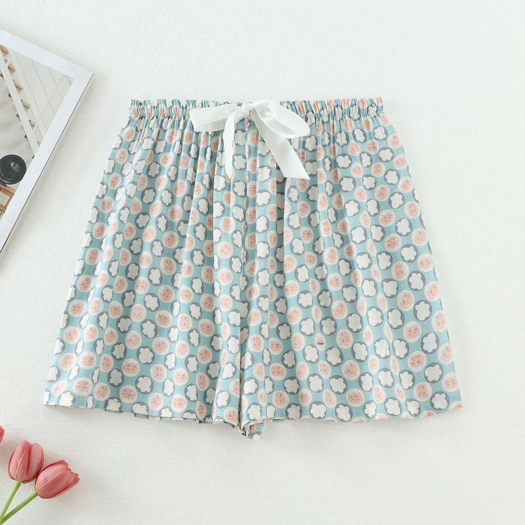 Women's Summer Cotton Silk Drapey Floral Shorts with Elastic Waist