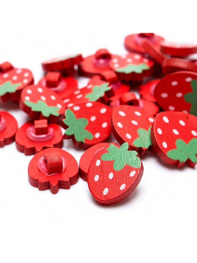 20pcsWooden Strawberry Wood Button Clothing Accessories Children's Cartoon Shape Buttons
