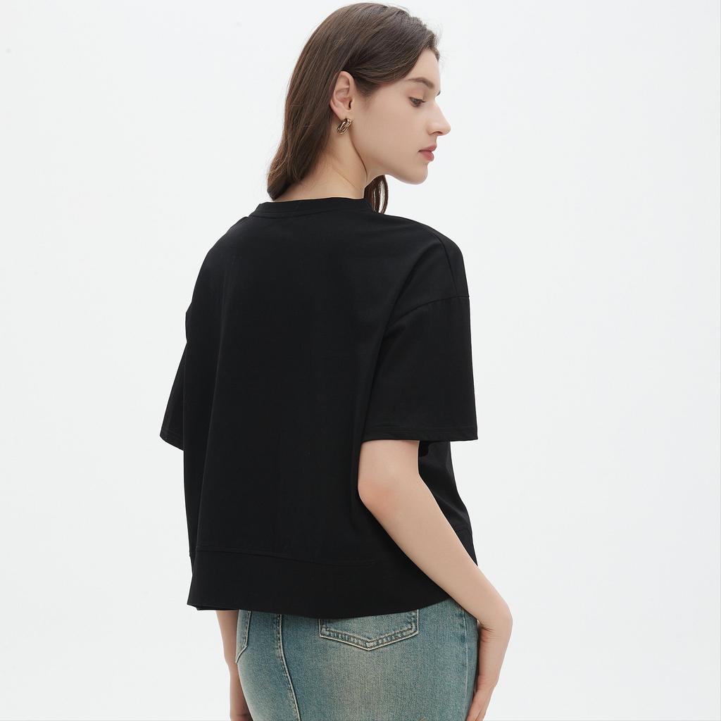 DIMANAF 2025 Letní tričko s kapsou Dámské Potisk Knoflíky Asymetrické Krátký rukáv Volné