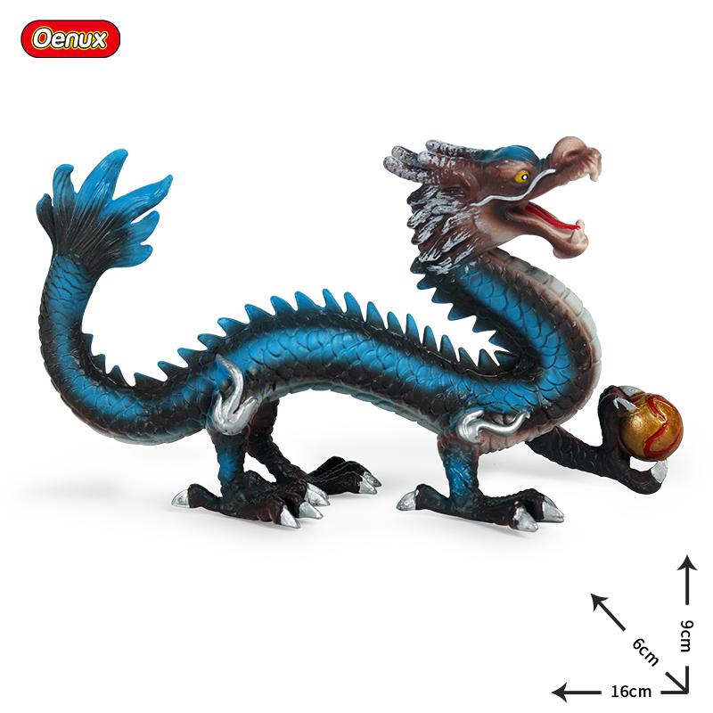 Oenux Original Mythical Chinese Dragon Dinosaurs Action Figures Animals Model Solid PVC Decoration Collection Kids Toy Gift