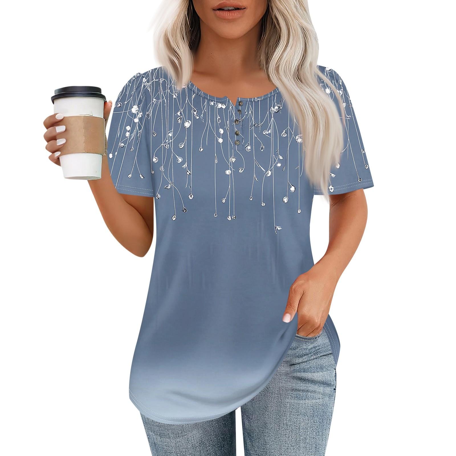 

Жіночий модний повсякденний пуловер з принтом на ґудзиках і круглим вирізом M Темно-синій