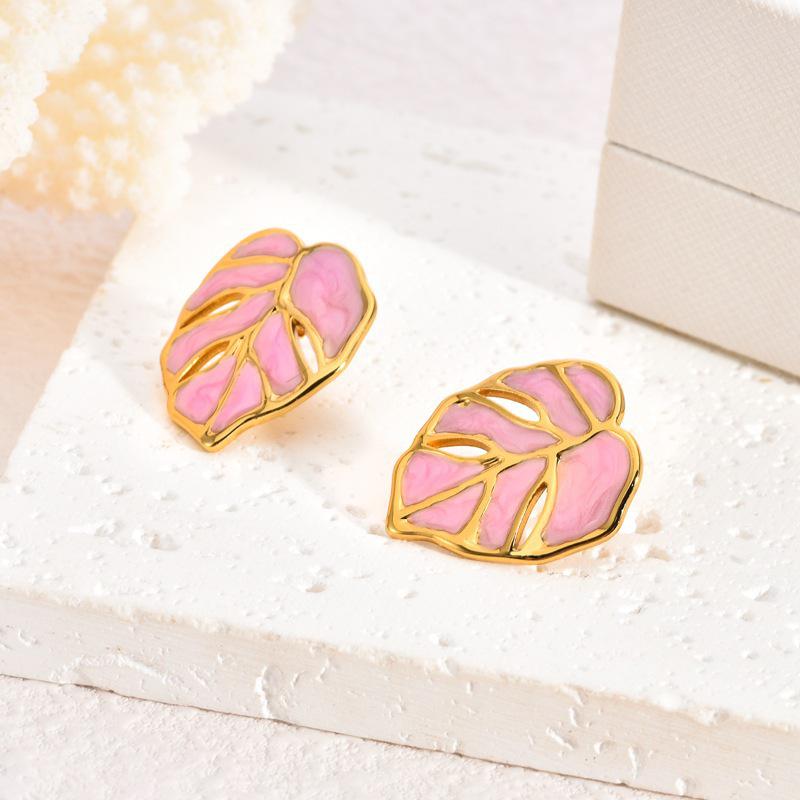 French Enamel Drip Oil Earrings: Stainless Steel, Irregular, Titanium Women's Luxury